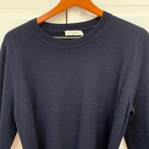 Sandro Sofy Tie-front Wool Cashmere Navy Sweater - Picture 11 of 16